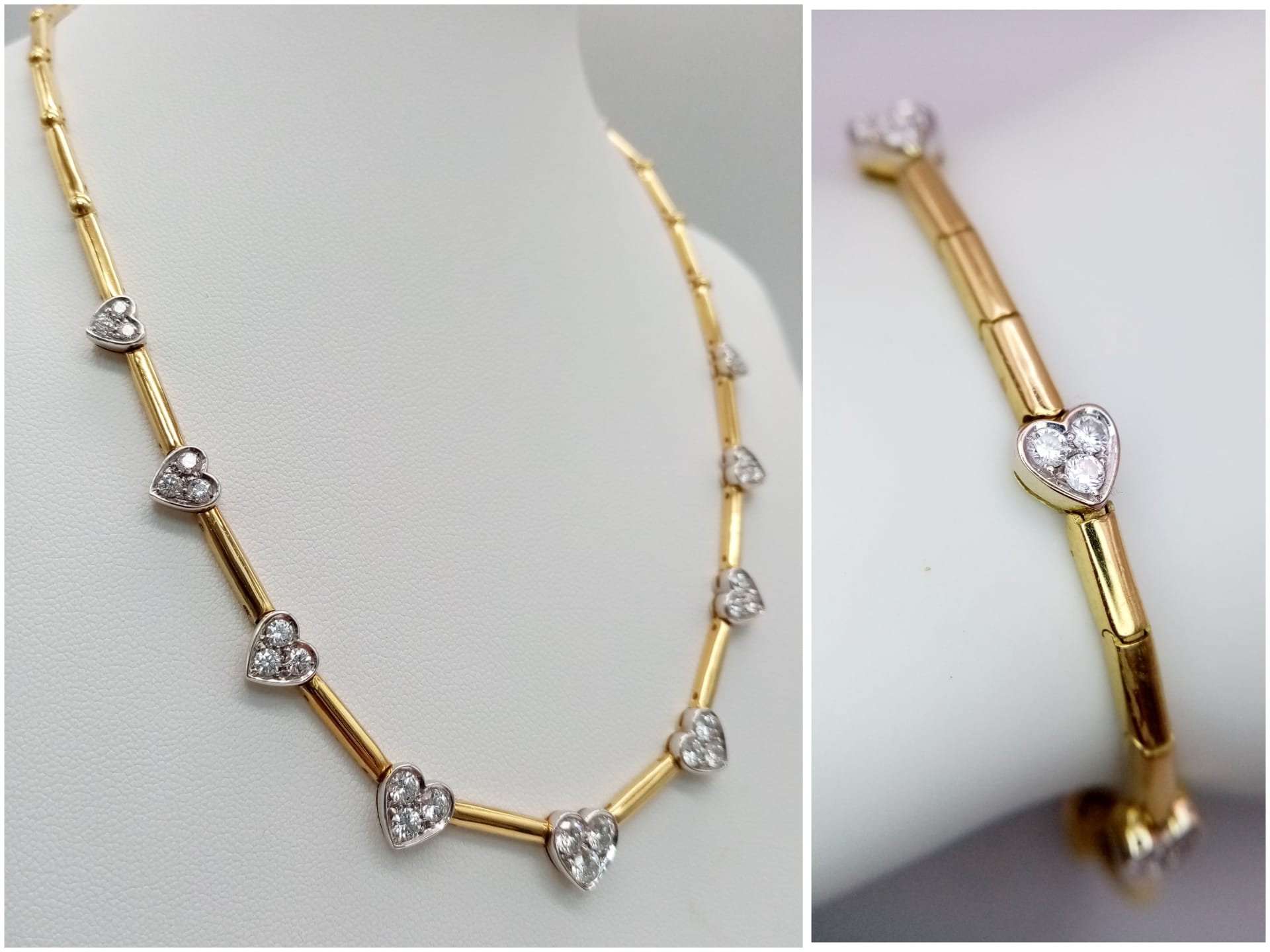 A Gorgeous 18K Gold and Heart-Diamond Necklace and Bracelet Set. The necklace is decorated with - Image 2 of 21