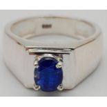 A 925 silver Blue Sapphire Ring. Total weight 9.35g. Size V. Come with a presentation box.