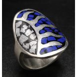 A Very Scarce Vintage Mexican ‘Carlos’ Sterling Silver Aztec Design Enamel Ring Size P. The Crown