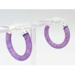 A Pair of Lavender Jade Hoop Earrings. 3cm diameter.