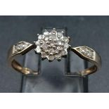 9kt Yellow Gold Diamond Cluster Ring. 1.4g Size: Q