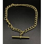 A VINTAGE 9K GOLD WATCH CHAIN BRACELET WITH T-BAR AND CLIP EACH LINK BEING INDIVIDUALLY HALLMARKED .