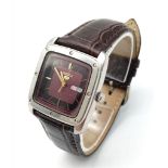 A Vintage Seiko 5 Automatic Gents Watch. Burgundy leather strap. Tank case - 29mm width. Two tone