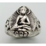 Sterling silver Buddha ring. Wt 7.1g Size N.