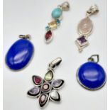 A Jewellery collection of 5x Sterling Silver stone set items. Two Lapis Lazuli, A Star shaped