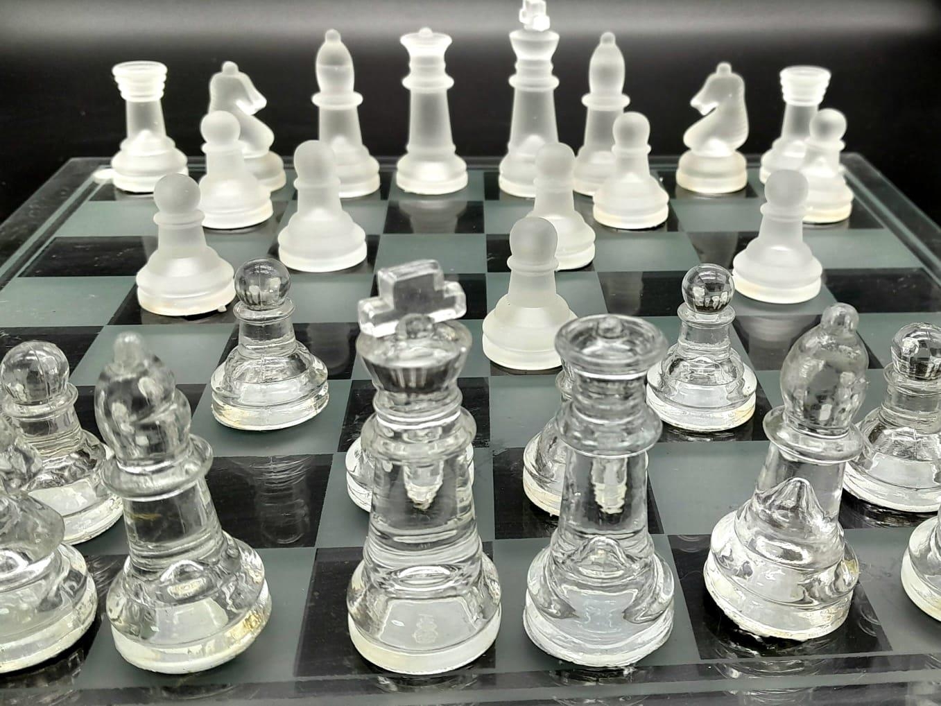 A Vintage Glass Chess Set. Frosted and Clear Glass Pieces. Preferable if winning bidder picks up - Image 2 of 4