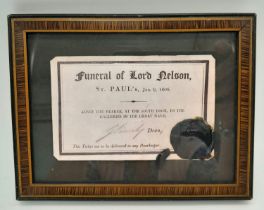 A Rare Waxed Sealed Framed and Glazed Ticket to the Funeral of Lord Nelson in St. Paul’s Jan. 9