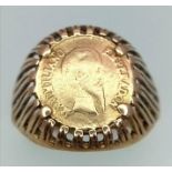 A Vintage 9K Yellow Gold Coin Ring. Size L. 2.11g weight.