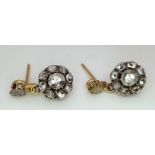 A Pair of Antique (Possibly Georgian) 18K Yellow Gold and Diamond Earrings. Central round old cut