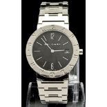 A Bulgari BB33 Quartz Gents Watch. Stainless steel bracelet and case - 33mm. Black dial with date