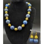 A substantial, statement, lapis lazuli necklace and earrings set. Large 18 mm natural, undyed, lapis