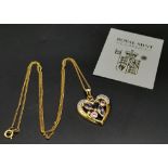 Excellent Condition 9 Carat Gold Diamond, Pink & Blue Sapphire & Amethyst Set Love Heart Pendant