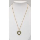 A 9K Emerald and Diamond Heart-Shaped Pendant on a 9K Gold Necklace. 3cm and 40cm. 3.16g total