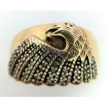 9kt Yellow Gold Diamond Set Eagle Ring. W: 6.5g Size R