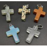 Five Miniature Cross Gemstone Pendants. 2.5cm.