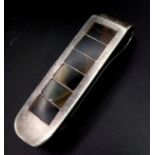 Sterling silver stone inset money clip. Mexican made. Wt 24.7g.