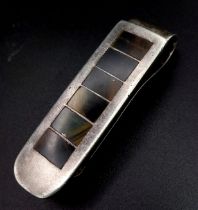 Sterling silver stone inset money clip. Mexican made. Wt 24.7g.