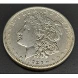 A Cased Presentation 1921 ‘Last Issue’ Morgan Silver Dollar. Uncirculated Mint Condition in