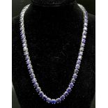 A Blue Sapphire Gemstone Tennis Necklace on 925 Silver. 47.5cm in length, 38.4g total weight.
