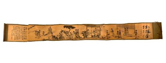A Vintage or Older Oriental Decorative Scroll. Length 298cm, Width 30cm. Very interesting early