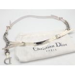 Christian Dior White Leather & Chain Belt. This stylish CD belt features pink highlights on white