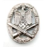 3rd Reich Mid War General Assault Badge. Maker Marked Frank & Reif Stuttgart.