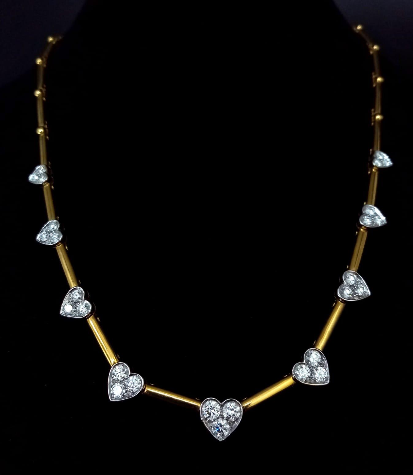 A Gorgeous 18K Gold and Heart-Diamond Necklace and Bracelet Set. The necklace is decorated with - Image 8 of 21