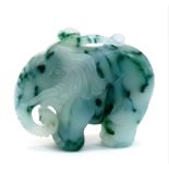A Chinese Hand-Carved Green and White Jade Elephant Pendant or Figurine. 5cm x 4cm