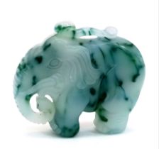 A Chinese Hand-Carved Green and White Jade Elephant Pendant or Figurine. 5cm x 4cm