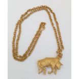 A heavy VALENTINO long chain necklace with a charging bull pendant. Chain length: 94 cm, total