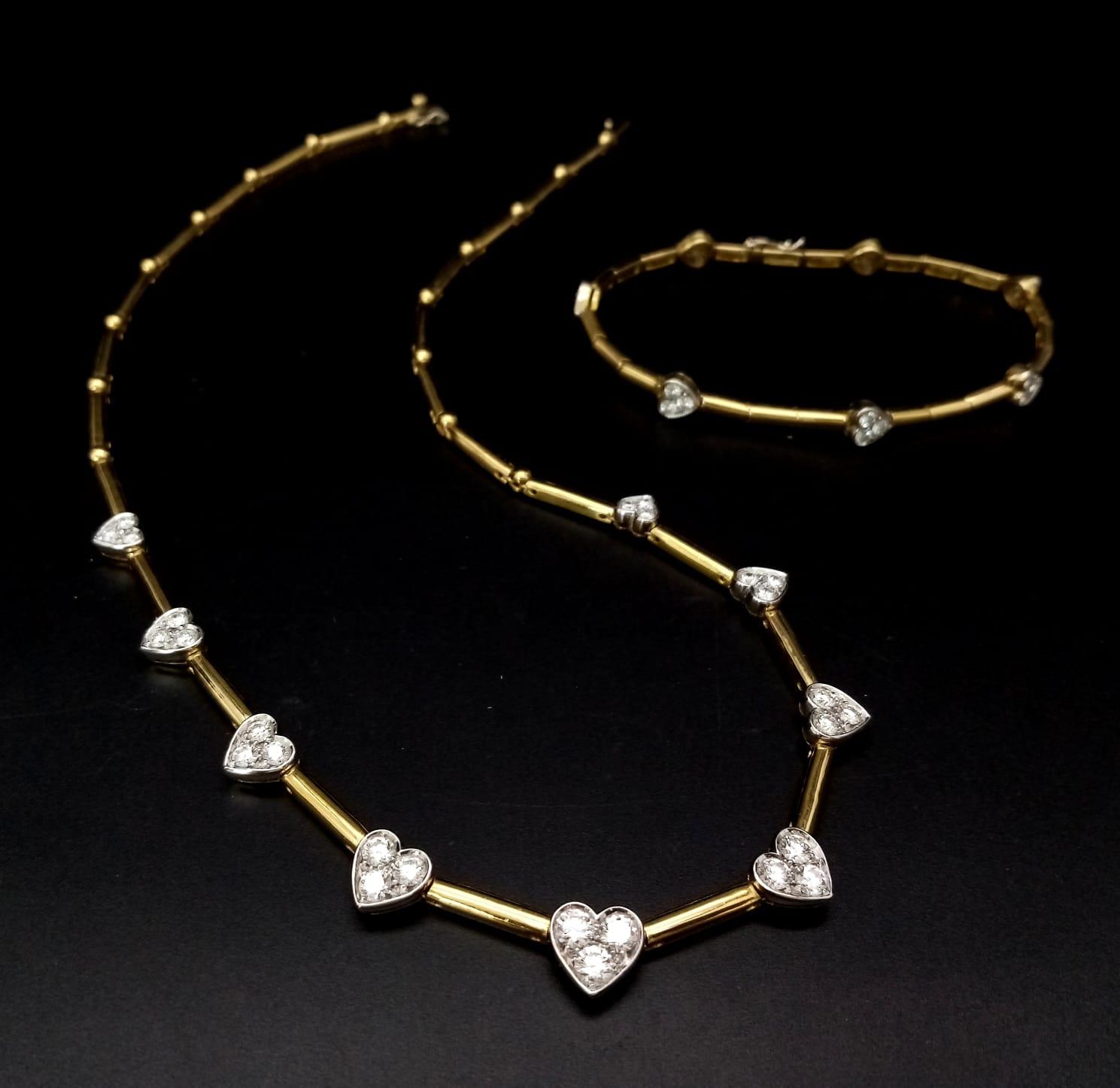A Gorgeous 18K Gold and Heart-Diamond Necklace and Bracelet Set. The necklace is decorated with - Image 14 of 21
