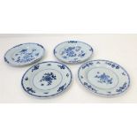 Four 18th Century Chinese Blue and White Ceramic Plates - Export. 24cm diameter. Please see photos