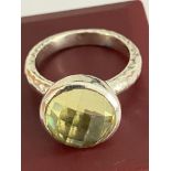 Vintage SILVER and CITRINE RING Having large faceted CITRINE cabochon set to top in search light