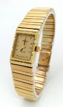 A 14K GOLD "GENEVE" SWISS MADE LADIES WATCH WITH SOLID 14K GOLD STRAP , QUARTZ MOVEMENT , GOLDTONE