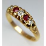 Exquisite 18K Yellow Gold Rubies & Diamond Ring. Antique Hallmark for Chester, 1901. 4.2g total w