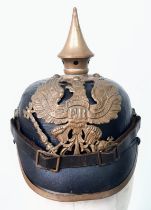 WW1 1895 Model Imperial German Pickelhaube with chinstrap and cockles. Unit marked to the 70th (