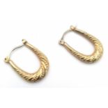 A Pair of 9K Yellow Gold Elongated Hoop Earrings. 1.1g total weight.