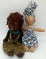 A Vintage (Probably Norah Welling) Doll with Hand-Made Bedding. Plus, a Caribbean folk doll.