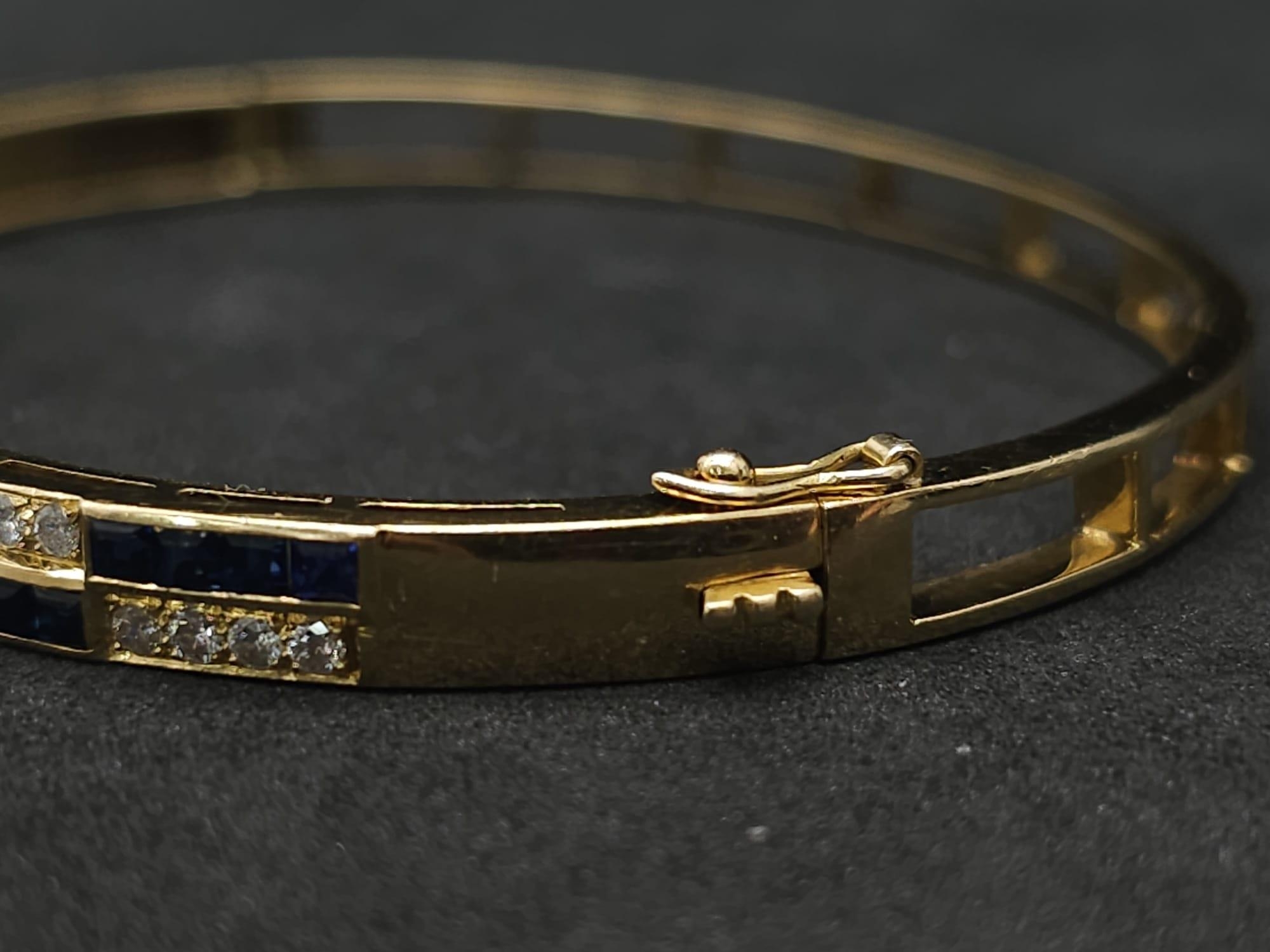 An18kt Yellow Gold Diamond & Sapphire Bangle.0.50ct Diamonds 0.65ct Sapphires W: 13.7g - Image 5 of 9