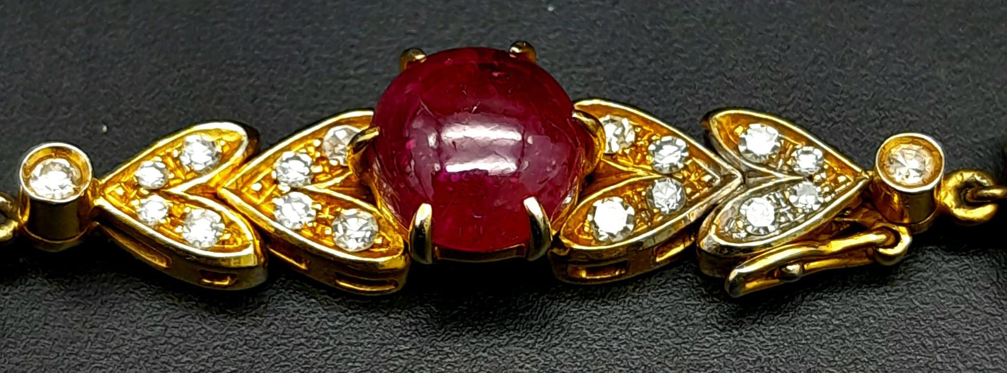 A vintage, 9 K yellow gold necklace loaded with oval cut natural rubies and round cut diamonds. - Image 6 of 10