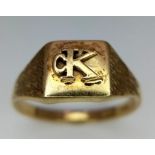 9kt Yellow Gold CK Calvin Klein Signet Ring. 3.9g Size U
