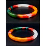 A Multi-Coloured Jade Thin Bangle. An explosion of colour. 6cm inner diameter. 8mm width.