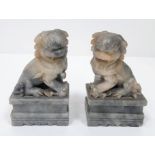 An Early Pair of Heavy Chinese Soapstone Foo Dogs 16cm Tall.