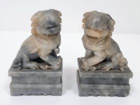 An Early Pair of Heavy Chinese Soapstone Foo Dogs 16cm Tall.