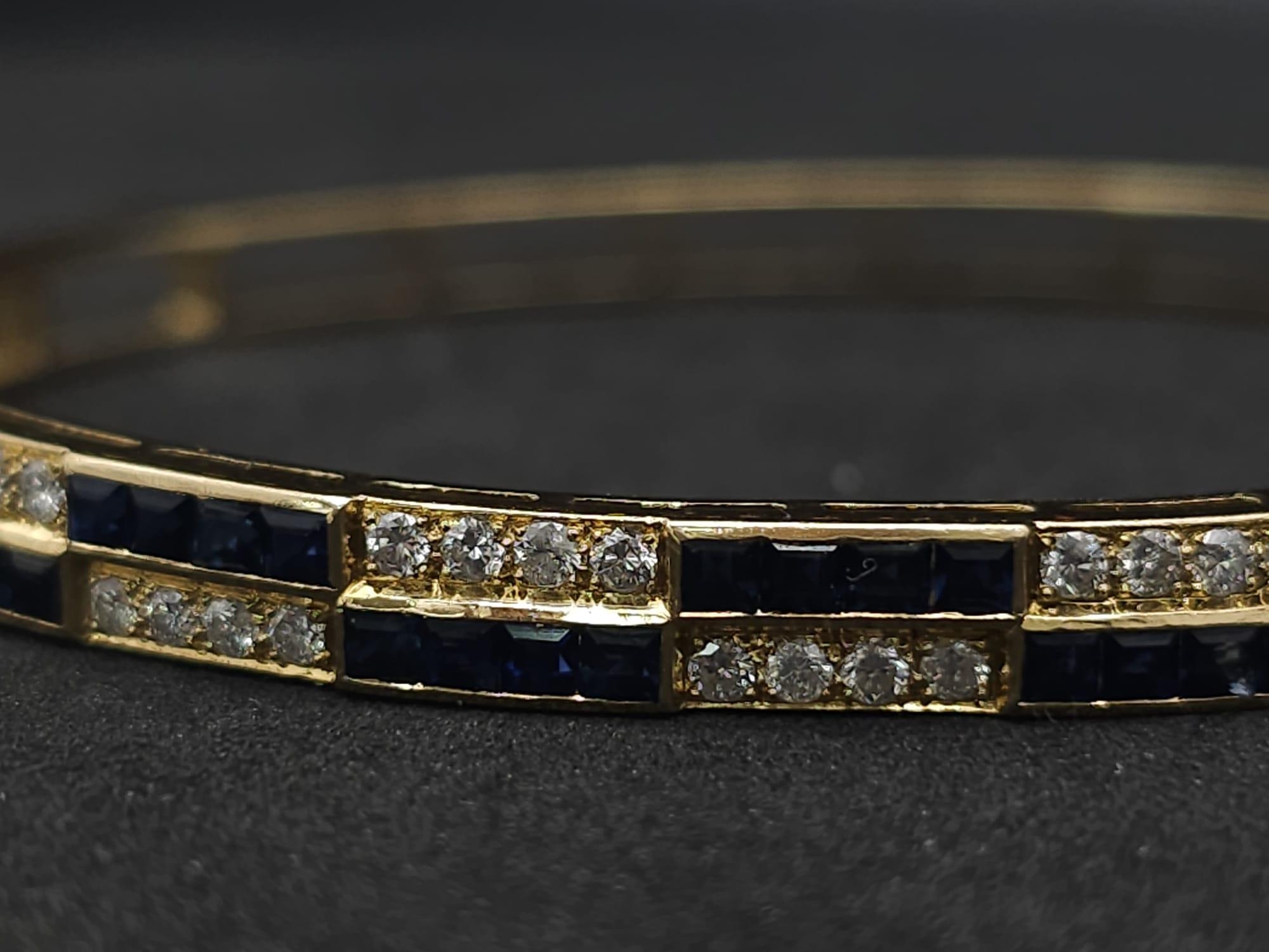 An18kt Yellow Gold Diamond & Sapphire Bangle.0.50ct Diamonds 0.65ct Sapphires W: 13.7g - Image 3 of 9