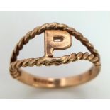 A Vintage 9K Yellow Gold 'P' Initial Ring. Penny, Patricia... Are you out there? Size O. 2.25g