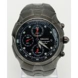A Seiko Chronograph Quartz 100M Gents Watch. Brushed stainless steel strap and case - 41mm. Black