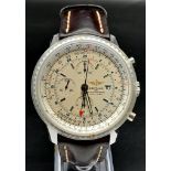 A Breitling Navitimer World Automatic Gents Watch. Brown leather strap. Stainless steel case - 47mm.