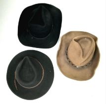 Three Made in The USA Western Style Hats. One made by the Lite Felt company.