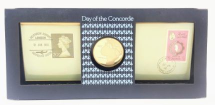 A 1976 Day of the Concorde Commemorative Coin and Stamp Set.